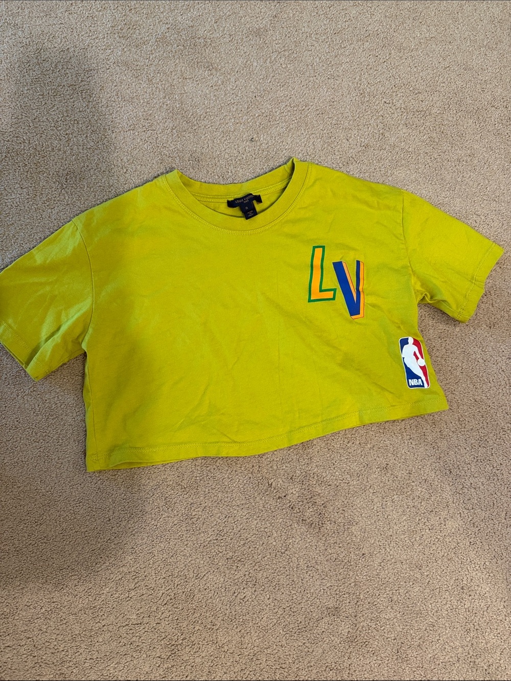 Louis Vuitton Lime Green Crop Tee with NBA Graphic
